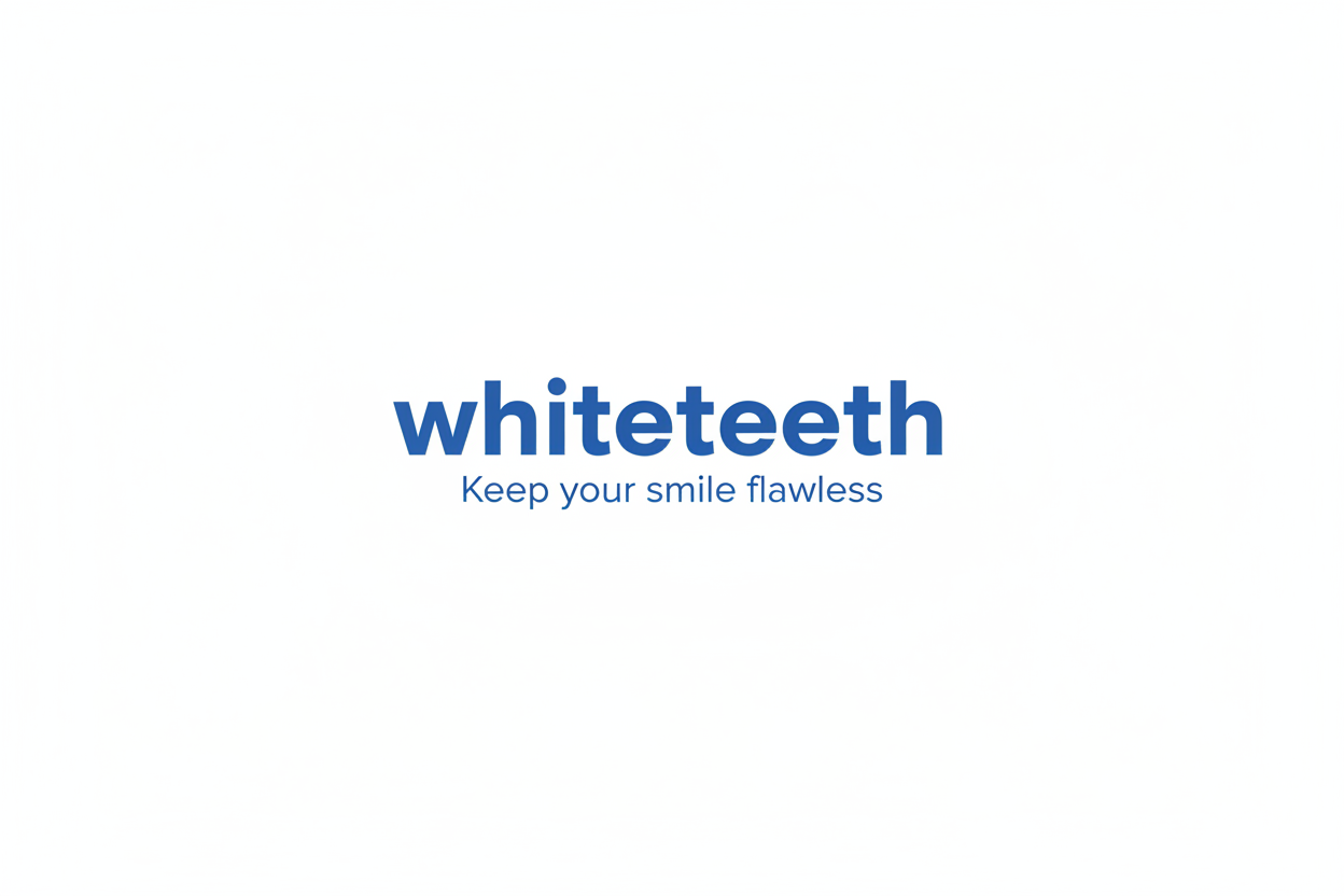 quiero una imagen totalmente blanca con la palabra whitetheeth en azul y el eslogan, Keep your smile flawless, todo minimalista